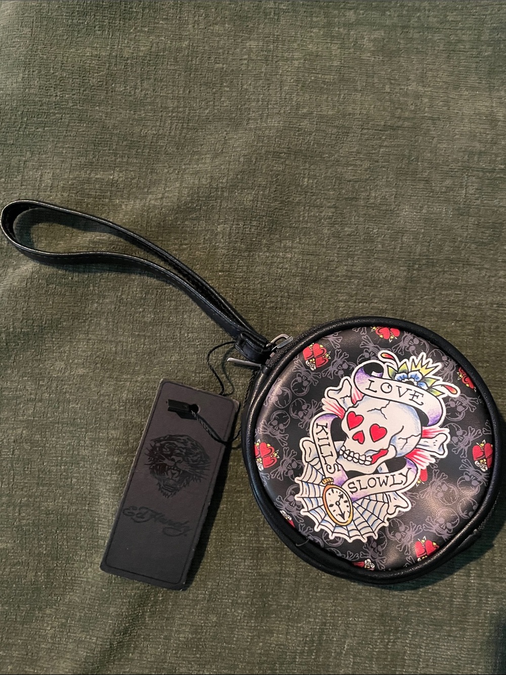 Ed Hardy Black and Red Love Kills Slowly Round Wristlet